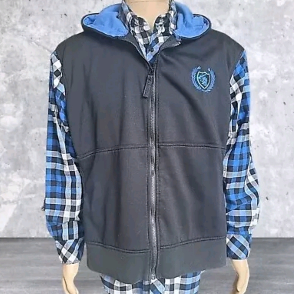 Raider Jean Shirt Mens Large Blue Black Check Plaid Hoodie Jacket Outdoor Skater